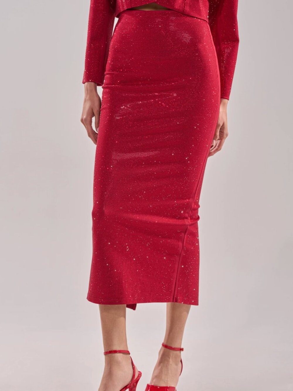 NEW STUNNING Akira Ruby Red Rhinestone Pencil Skirt - XL - Picture 10 of 17
